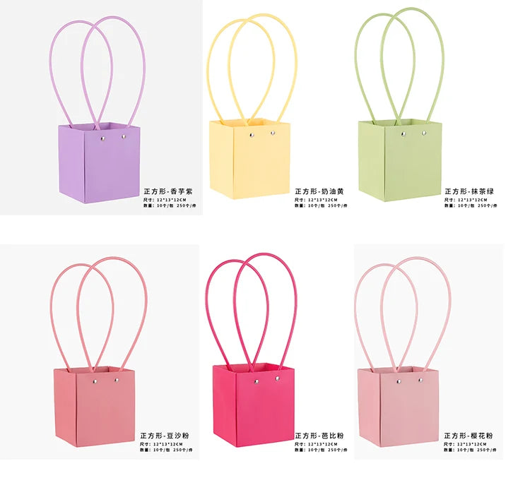 10pcs Christmas Gift Flower Kraft Paper Handbag Flower Arrangement Portable Box Rectangular Trapezoidal Flower Handheld Gift Box