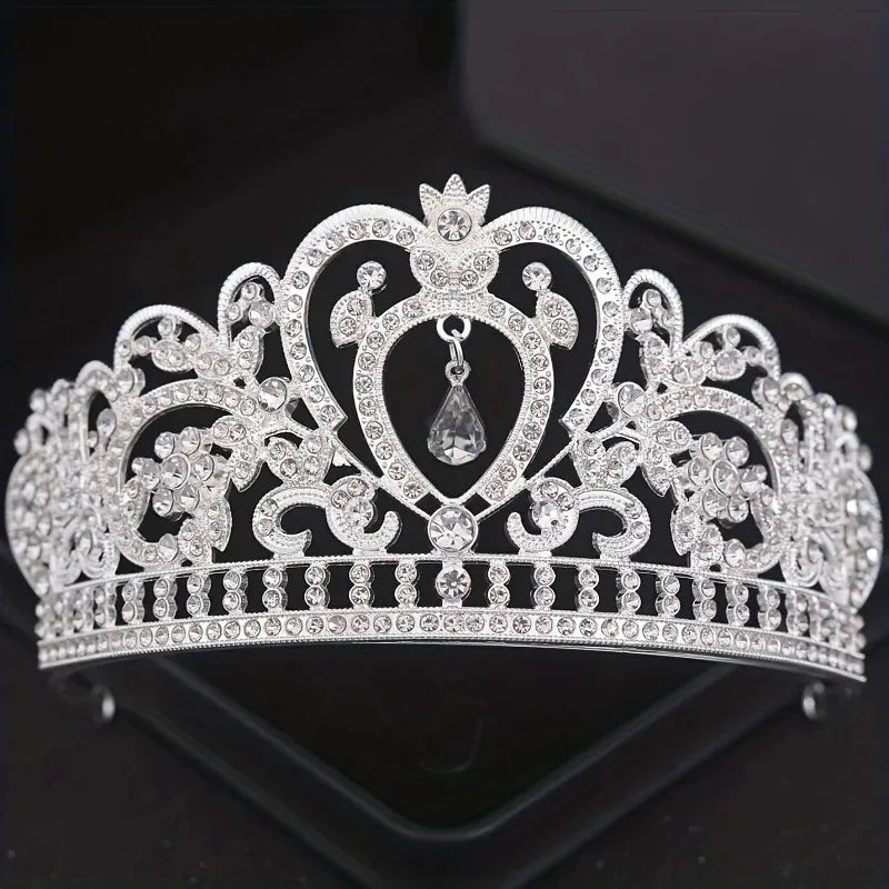 Luxury Silver Color Crystal Pearls Bridal Tiaras Crown Baroque Rhinestone Pageant Diadem Bride Headband Wedding Hair Accessories