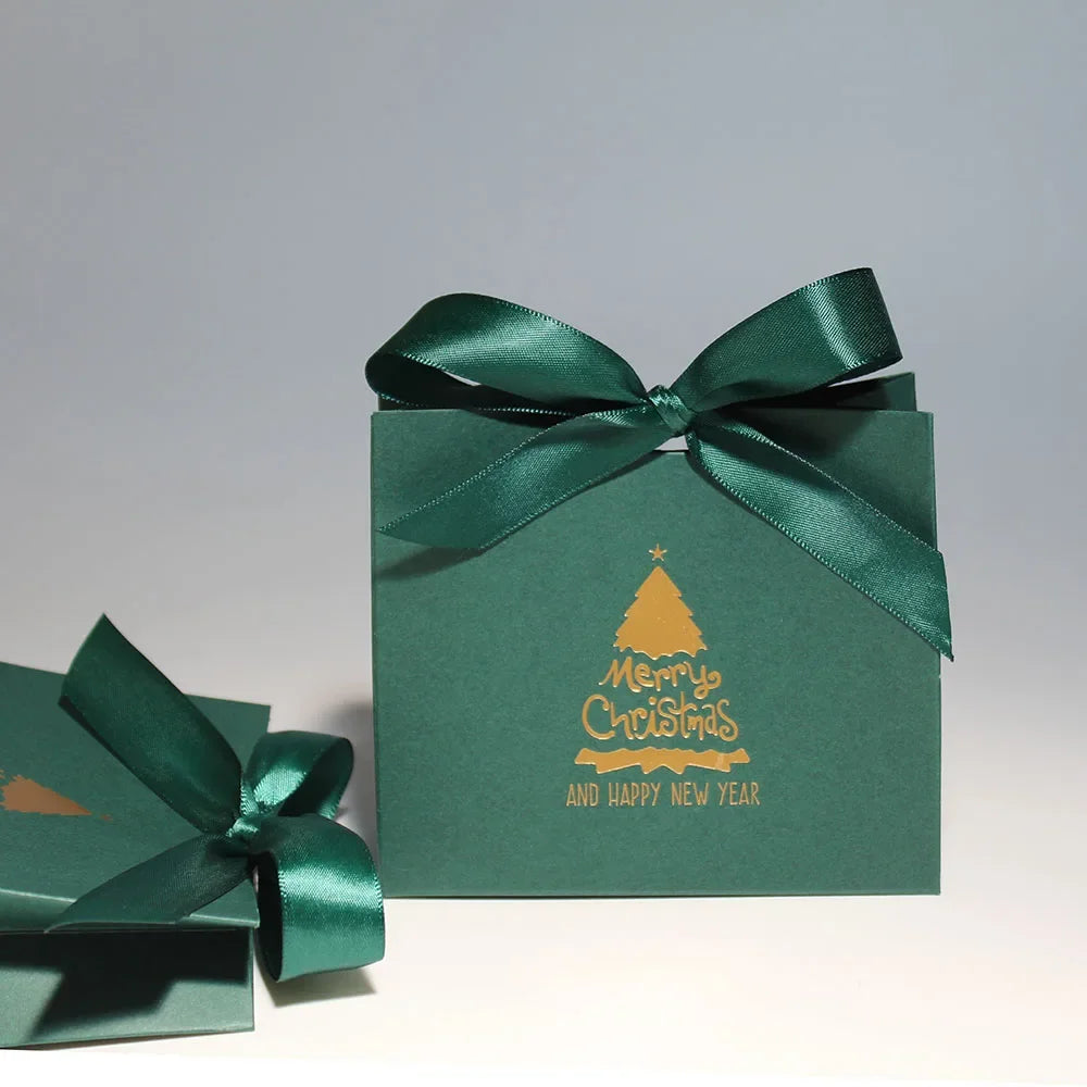 Green Christmas Tree Style Candy box Gift Boxes and Bags with Ribbon for Wrapping Cookies and Candy Deluxe Christmas Gift Bags