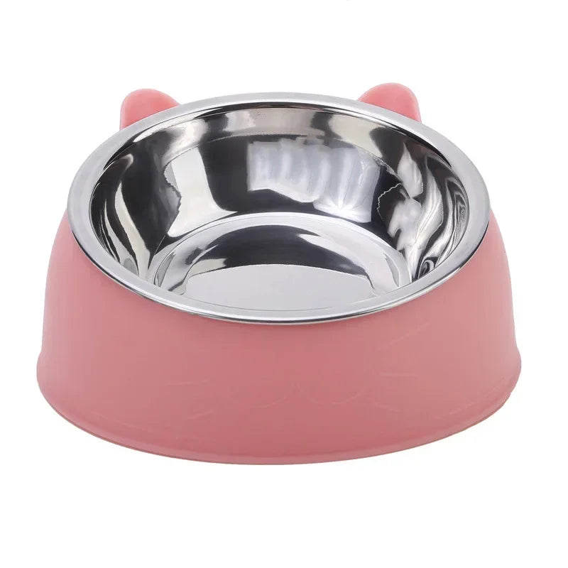 Stainless Steel Tilted Cat Food Bowl Cat Ears Design Slanted Mouth Feeder Pet Food Water Supplies Feeders Dog Bowl Cat Supplies