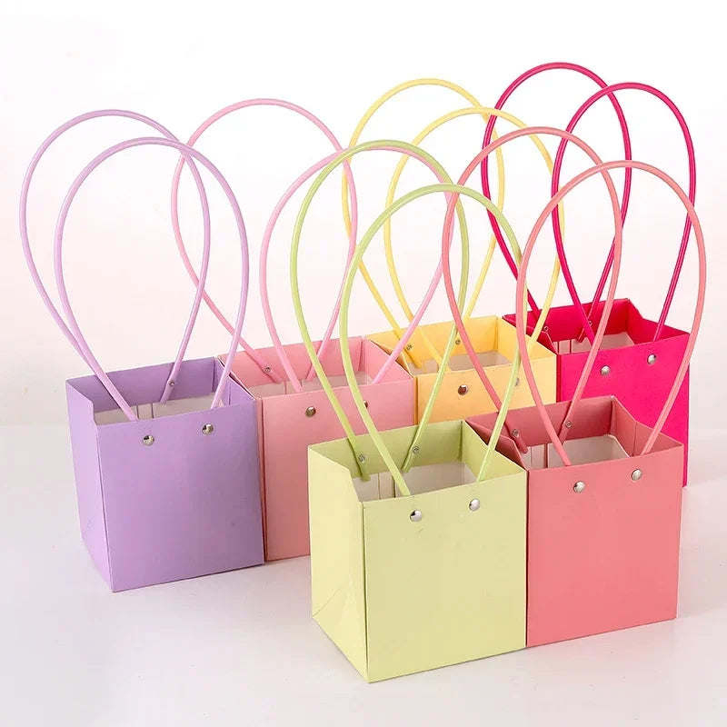 10pcs Christmas Gift Flower Kraft Paper Handbag Flower Arrangement Portable Box Rectangular Trapezoidal Flower Handheld Gift Box