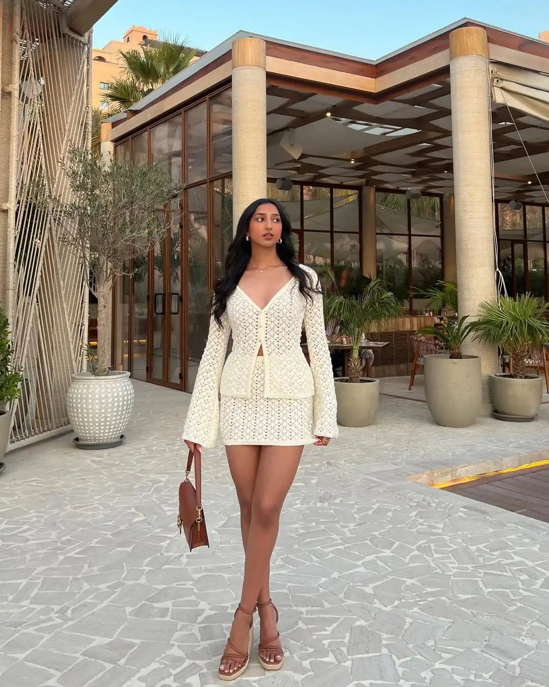 Tuularose Summer Knitted Blouse Suit Women's Sexy Cardigan Top Slim Short Skirt Bikini Suit Beach Vacation Dress Matching Sets