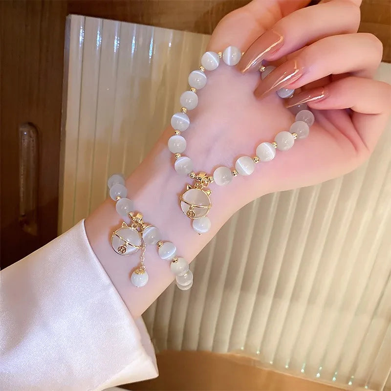 Natural White Opal Lucky Wealth Gelang Bracelet Beaded Bracelet Charm Lucky Wealth Bracelet for Men and Women Trendy Jewelry