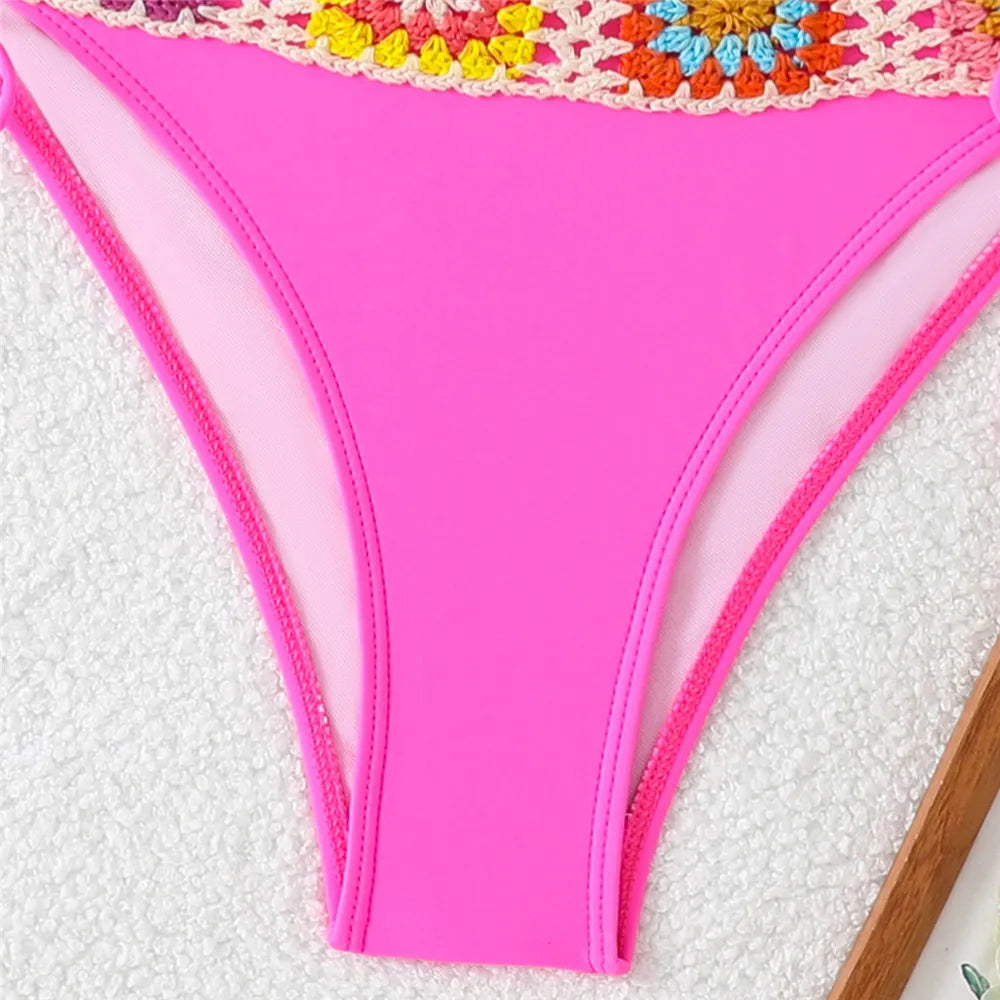 Black Thong Micro Knitted Crochet Bikini 2025 String Halter Swimwear Sexy Swimsuit Women Lace-up Bathing Suit Black Bikinis Sets