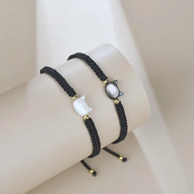 Handmade Cute Black Cat Animal Couples Bracelet for Girl Women Strap Rope Bracelets Friendship Couples Jewelry Gift
