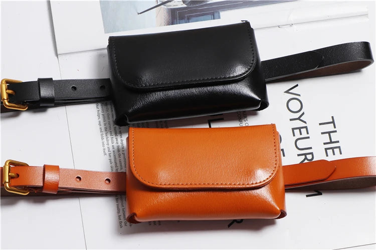 Genuine Leather Women's Thin Waistband Small Girdle Bag With Belt Korean Simple All-Match Decorative Dress Jeans Waist Belt
