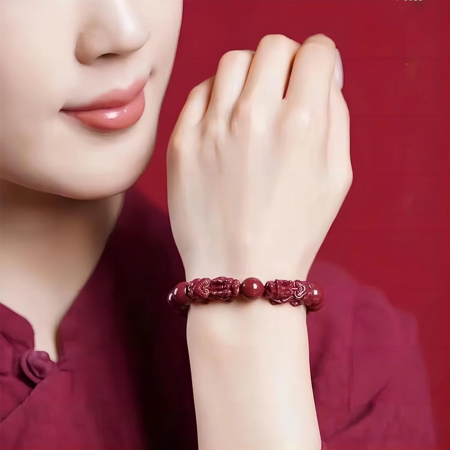 Lucky  Natural Stone Cinnabar Real Bead Pixiu Bracelets Women Men Wealth Protection Hand String Vintage Bangles Gift