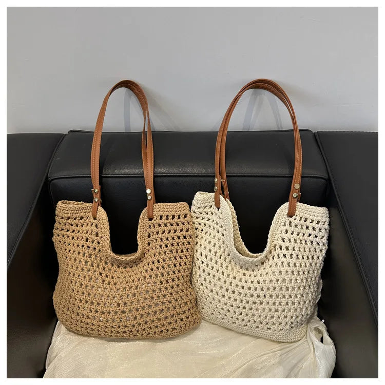 Large Capacity Weaving Shoulder Bags For Women Daily Used/Vacation, Casual Tote Straw Beach Bag, Handbags For Shopping/Commuter