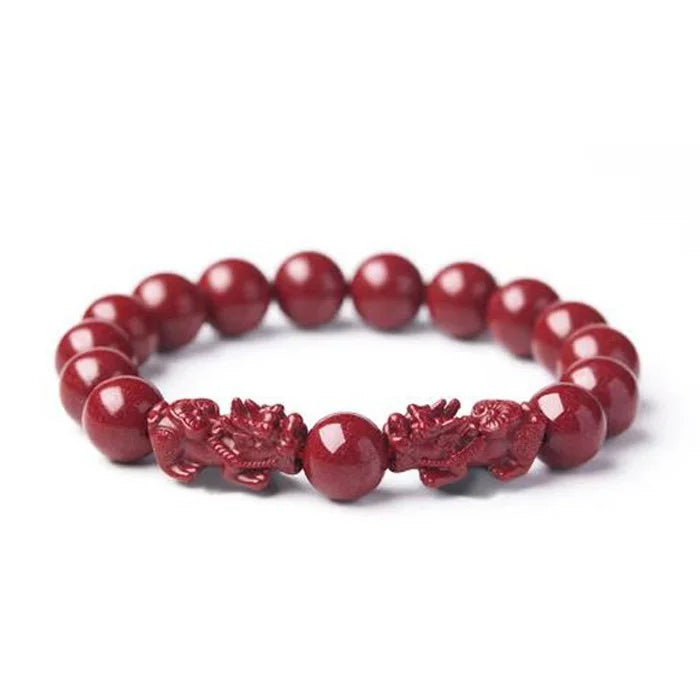 Lucky  Natural Stone Cinnabar Real Bead Pixiu Bracelets Women Men Wealth Protection Hand String Vintage Bangles Gift
