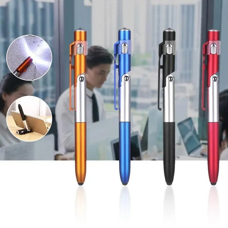 2025 4 In 1 Multifunction Ballpoint Pen With Led Light Folding Phone Holder Touch Screen Stylus Office School Student Stationery