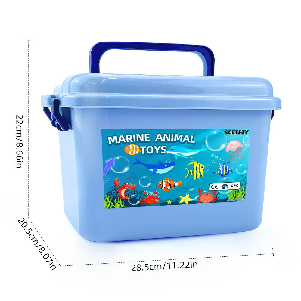 Solid core plastic Marine animal Submarine biological model starfish shark model storage box set Educational toys Christmas gift