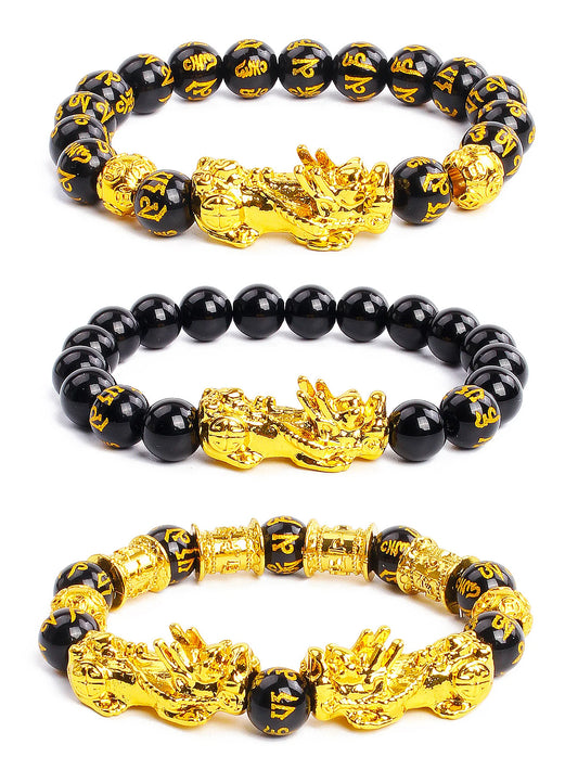 Feng Shui Black Obsidian Wealth Bracelets Men Color Changed Pi Xiu Bracelets Women 10mm Dragon Mantra Bead Bangle Lucky Jewelry