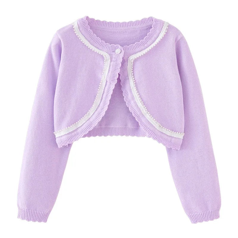 2-14 years old Purple girls Cardigan Thin Spring Children's knit sweater 3 4 6 8 10 12 14 year old children's clothing