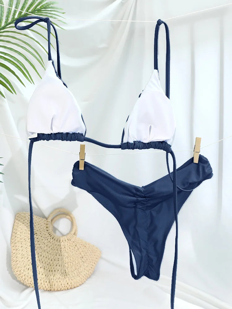 Sexy Bikinis Solid Swimsuit Bandage Bikini Set Women's Two Piece Suit 2025 Bathsuit For Female Summer Swimwear