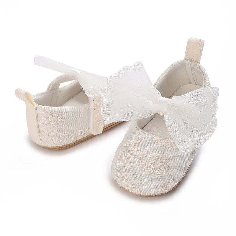 Cute Lace Baby Princess Shoes for Spring And Autumn 0-18M Infant Girls Anti-Slip Rubber Sole Bow Detail Anti-Slip Footwear