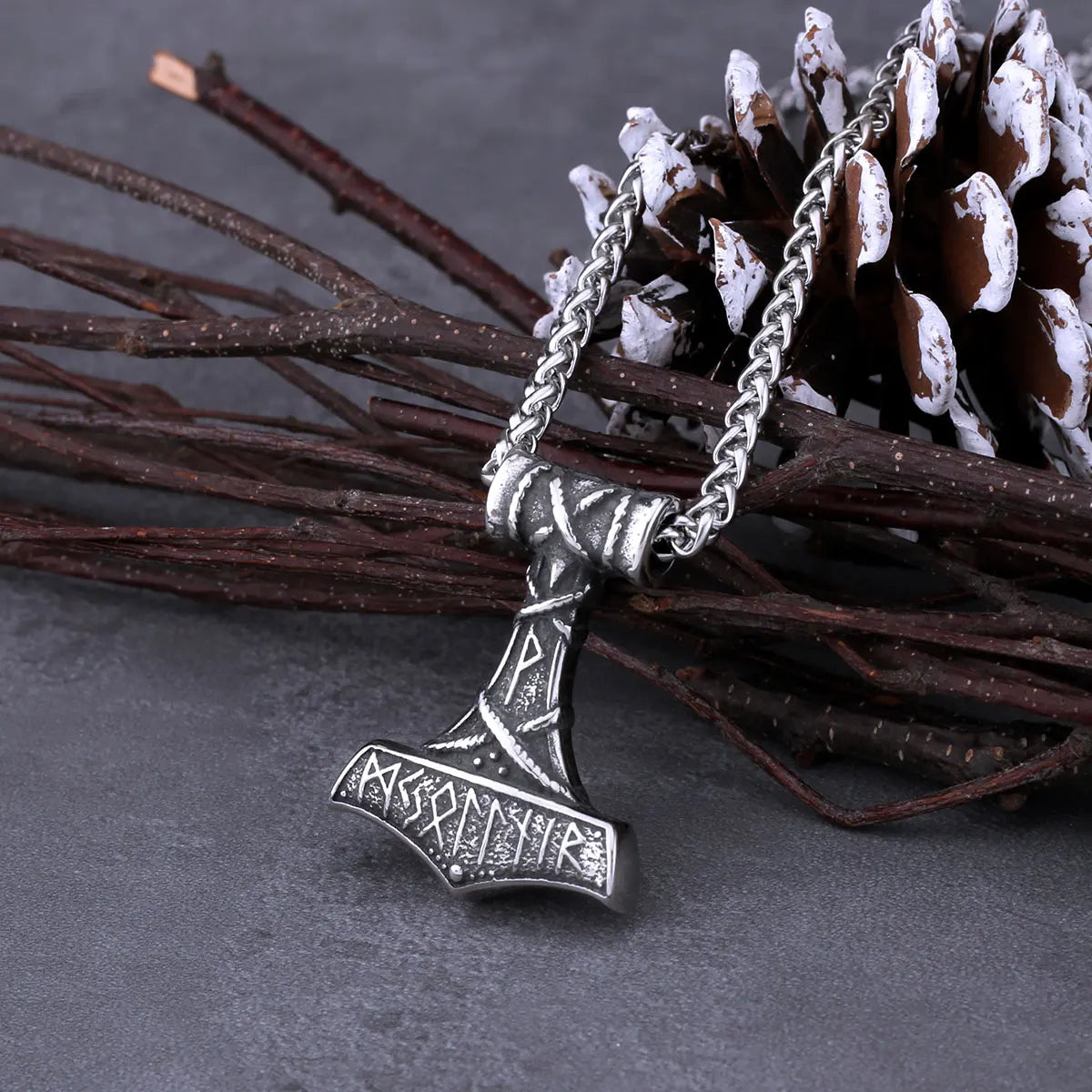 Vintage Nordic Vikings Anchor Odin Rune Necklace Men's Stainless Steel Fashion Mjolnir Hammer Pendant Necklace Punk Jewelry Gift