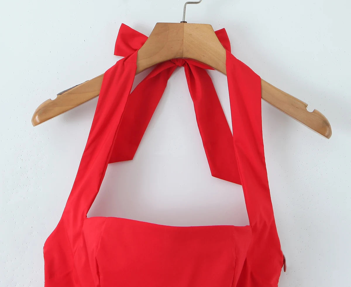 Sexy Bow Halter Slash Collar Lacing Up Bandage Back Sling Mini Dress Women Low Waist Ball Gown Pleated BUD Dresses Femme Robe