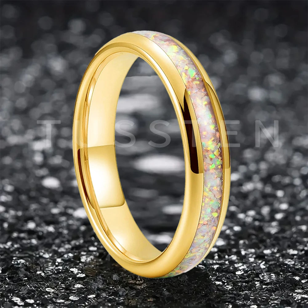 Dropshipping TUSSTEN 4MM Pink Color Opal Ring Nice Women Tungsten Engagement Wedding Band  Trendy Jewelry Comfort Fit