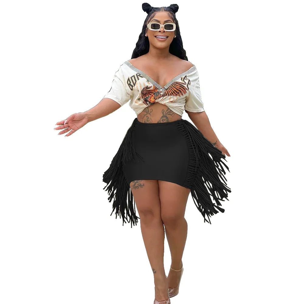 Sexy Wrap Women Mini Skirts Solid Bodycon Streetwear Skirts 2022 Summer Chic Hollow Out Tassel Y2K Style Bottom Outfits