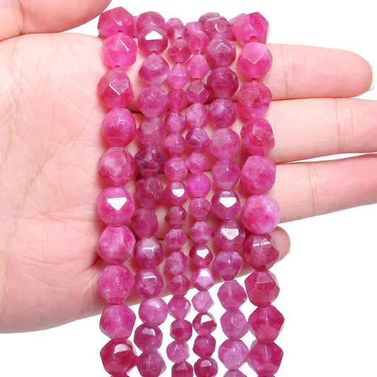 Wholesale Natural Stone Beads 6/8/10mm Pink Red Faceted Tourmaline Charms Loose Beads for Jewelry Making DIY Bracelet Accessory