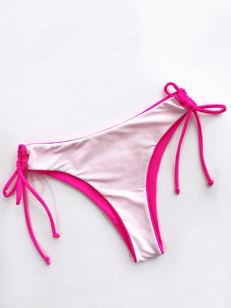 Sexy Halter Bikini Swimsuit Women Low Waisted 2025 New Black/Red/Rose Beach Bathing Suit Bandage Brazilian Swimwear Two Pieces