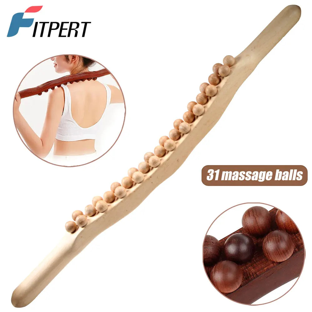 Guasha Wood Stick Tool Wood Therapy Massage Tool for Body Shaping,31 Beads Back Massage Roller Stick,Lymphatic Drainage Massager