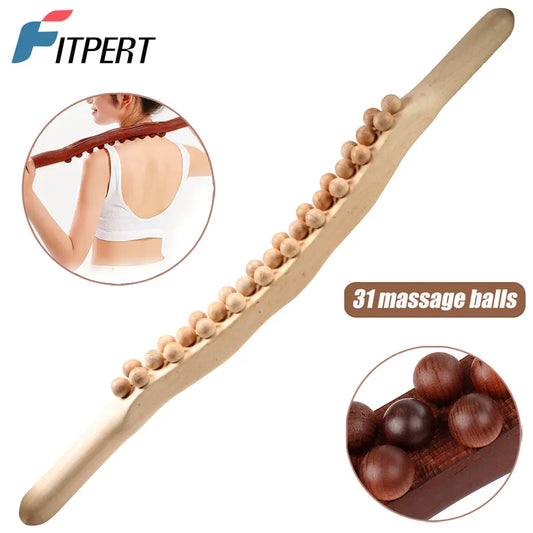 Guasha Wood Stick Tool Wood Therapy Massage Tool for Body Shaping,31 Beads Back Massage Roller Stick,Lymphatic Drainage Massager
