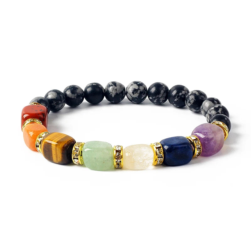 Natural Stone 7 Chakra Bracelets Reiki Healing Energy Hematite Tiger Eye Beaded Elastic Bracelets for Women Girls Yoga Jewelry