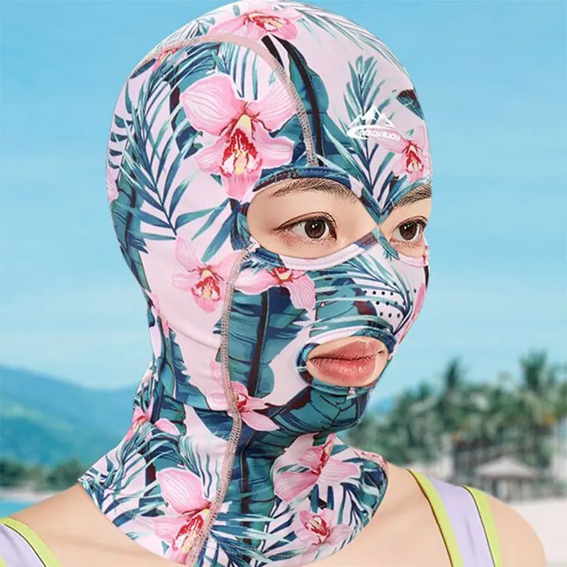Summer Sun Protection Swimming Mask Flowers Balaclava Swim Cap Sun UV Protection Breathable Swim Cap for Women Men