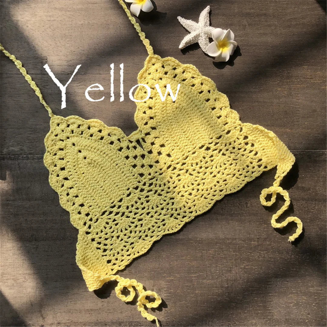 S - XL 9 Colors Crochet Knitted Bikini Top Female Swimsuit Women Swimwear Bather Bathing Suit Swim Hollow Out Beach Top V4193