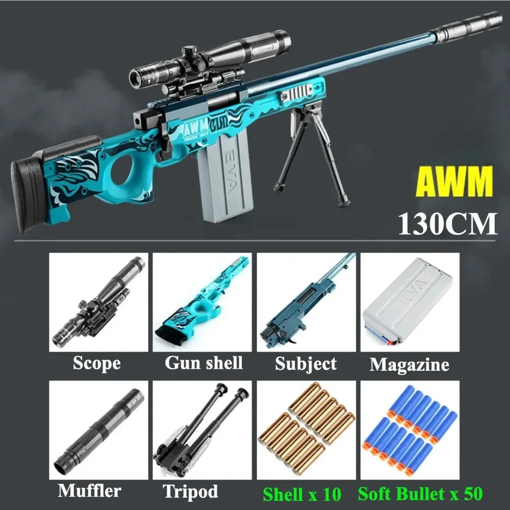 AWM Shell Soft-Bullet Gun Can Be Fired Toy Gun Manually Loaded Outdoor Combat Sniper Rifle Model Christmas Gift for Boy Adult