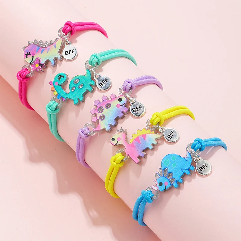 5Pack Cute Unicorn Donut Rainbow Bear Butterfly Charm Elastic Rope Bracelet for Girl Hairband Use Friendship BFF Gifts