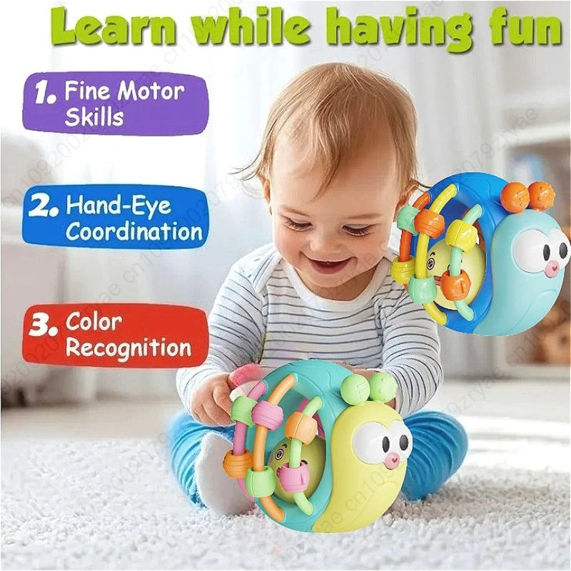 Cute Hand-Held Snail Baby Rattle Early Education Puzzle Toy Plastic Ball Birthday Christmas Gift for Infants