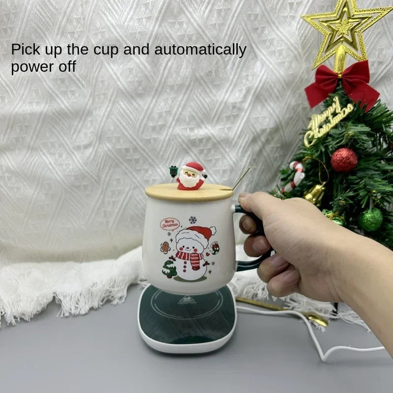 2025 Christmas Gift Set: Warm 55℃ Ceramic Mug with Lid featuring Santa Claus for Office or Home Use