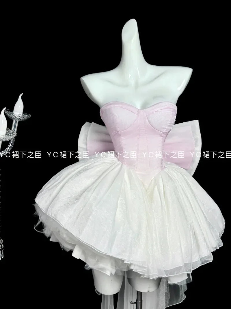 Tube Top Dress Sweet Japanese Lolita Heavy Industry Birthday Dresses Waist Thin Bow Trailing Fluffy Princess Vestidos For Women
