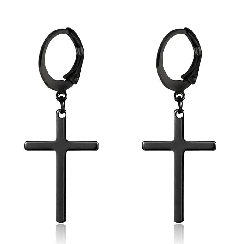 New Trendy Punk Zircon Crystal Cross Earring for Women Men Goth Hip Hop Piercing Black Hoop Earrings Fashion Party Jewelry Gifts