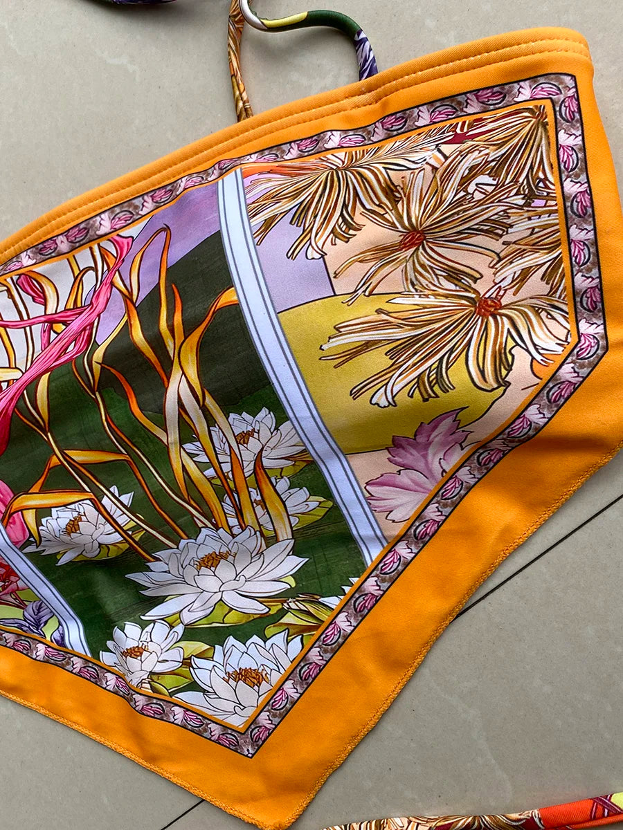 Printed Crop Top Bikini Women Bandeau Bikinis 2025 Swimwear Female Swimsuit Two-pieces Bikini Set Bathing Suit Swim Beach Wear