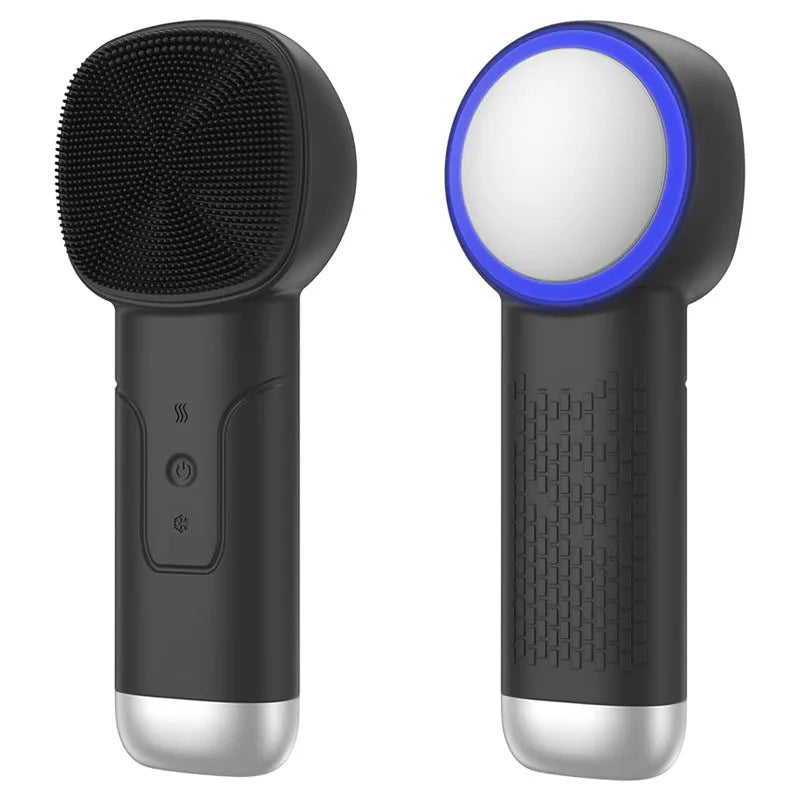 6 in 1 Sonic Facial Cleansing Brush with Thermal Function, Waterproof Skin Cooling Massager, Silicone Facial Cleansing Device