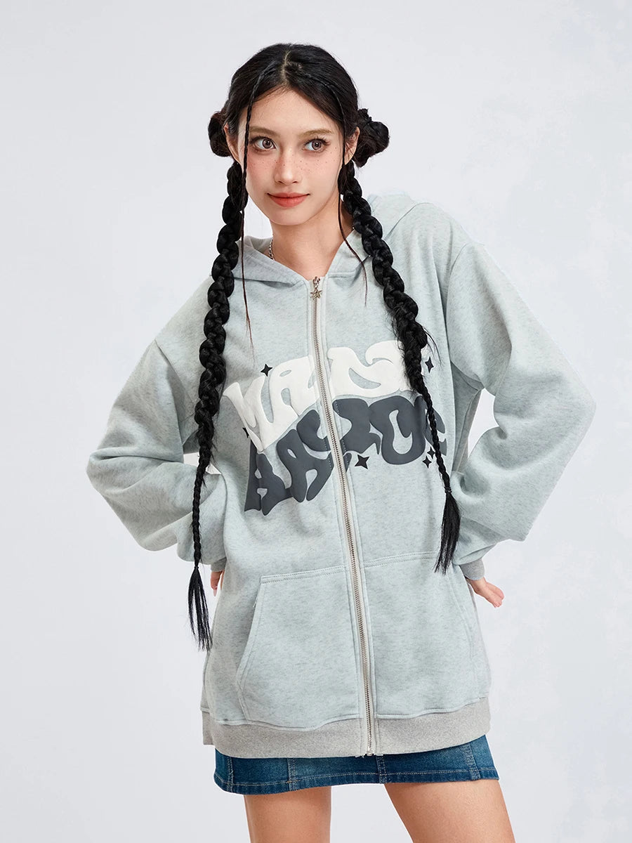Women s Zip Up Hoodies Long Sleeve Letter Print Oversized Sweatshirts Jackets Streetwear Tops