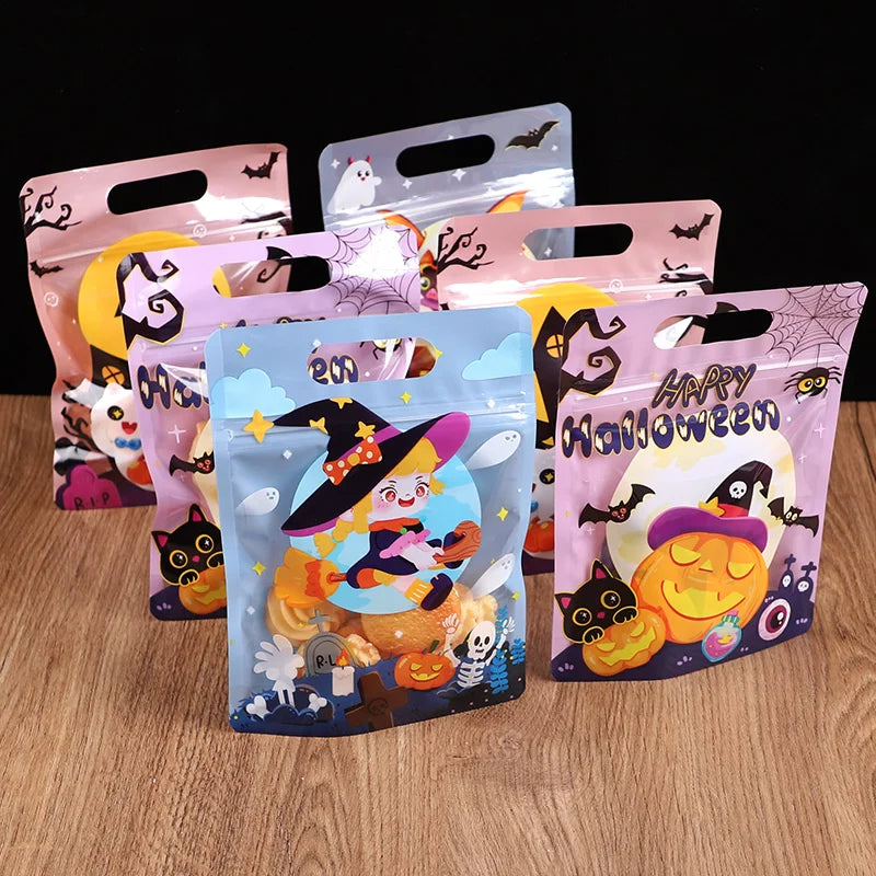 Halloween Party Candy Bag Cartoon Pumpkin Ghost Self Sealing Bag Kids Trick or Treat Cookies Snack Packaging Decoration Favors