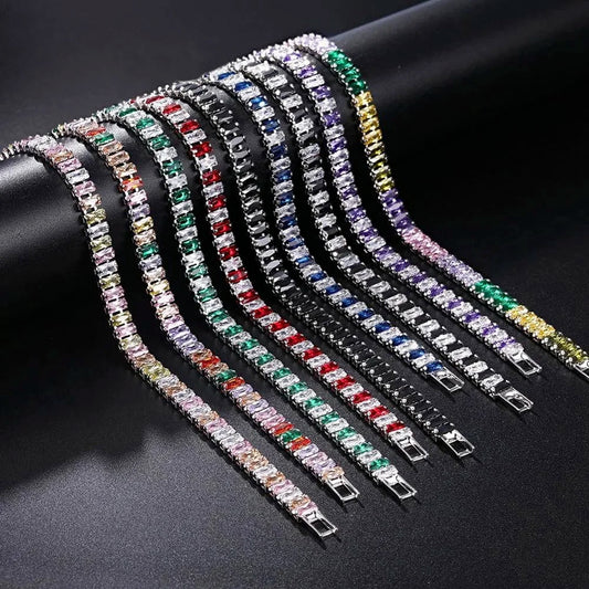 Rainbow Crystal Tennis Bracelets for Women Kpop Silver Color Friend Gifts Colorful Zirconia Bangle Chain on Hand Jewelry H167-M