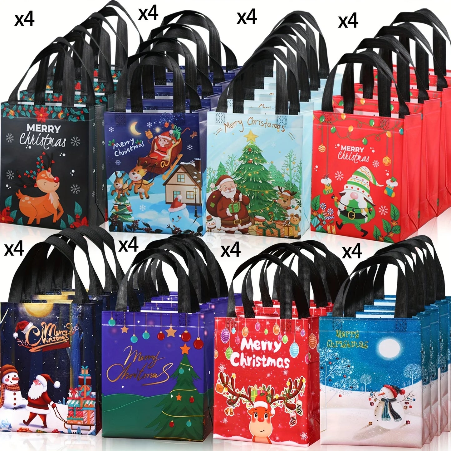 32 Medium Christmas Gift Bags with Handles, Reusable Non-Woven Fabric Christmas Shopping Bags,Holiday Party Supplies Decorations