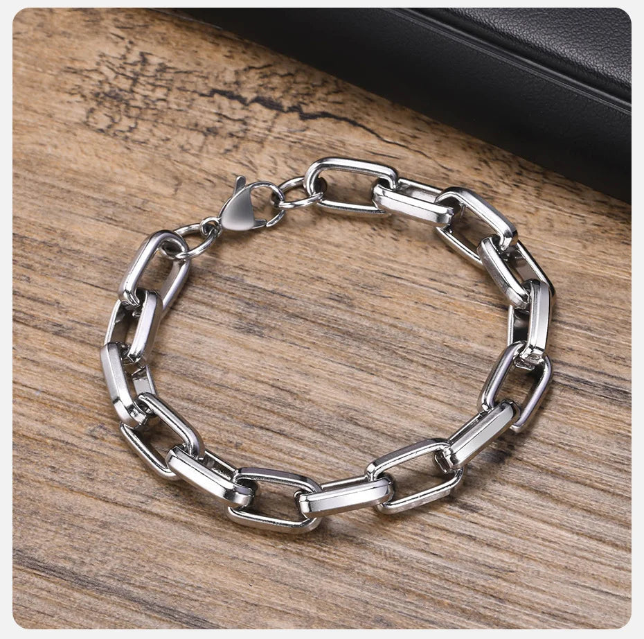 Vnox 9.2MM Rectangle Chain Stainless Steel Bracelets for Men Dad Papa BFF Valentine's Father's Day Birthday Gifts Jewelry