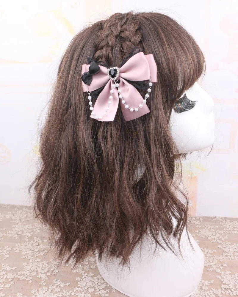1 Pair Jirai Kei Bow Hair Accessories Women's Hairclips Sweet Y2K Lolita Bow Chic Chains Decor Women's Barrettes Hair Pin