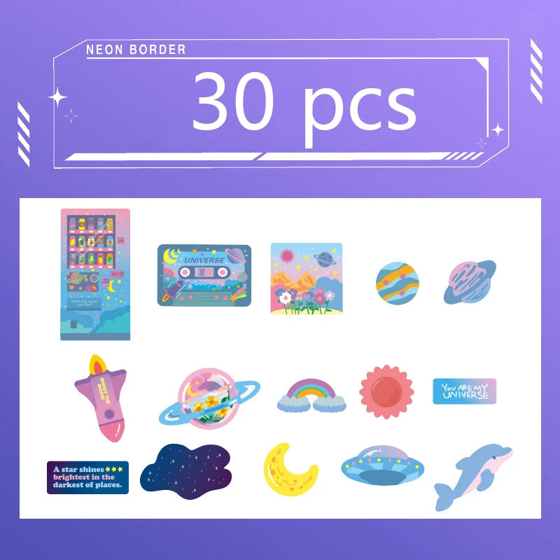 30 Pcs Kawaii Cartoon Handbook Stickers Pack Journals Labels Sticker Collage Decorative Scrapbooking Stationery School Supplies