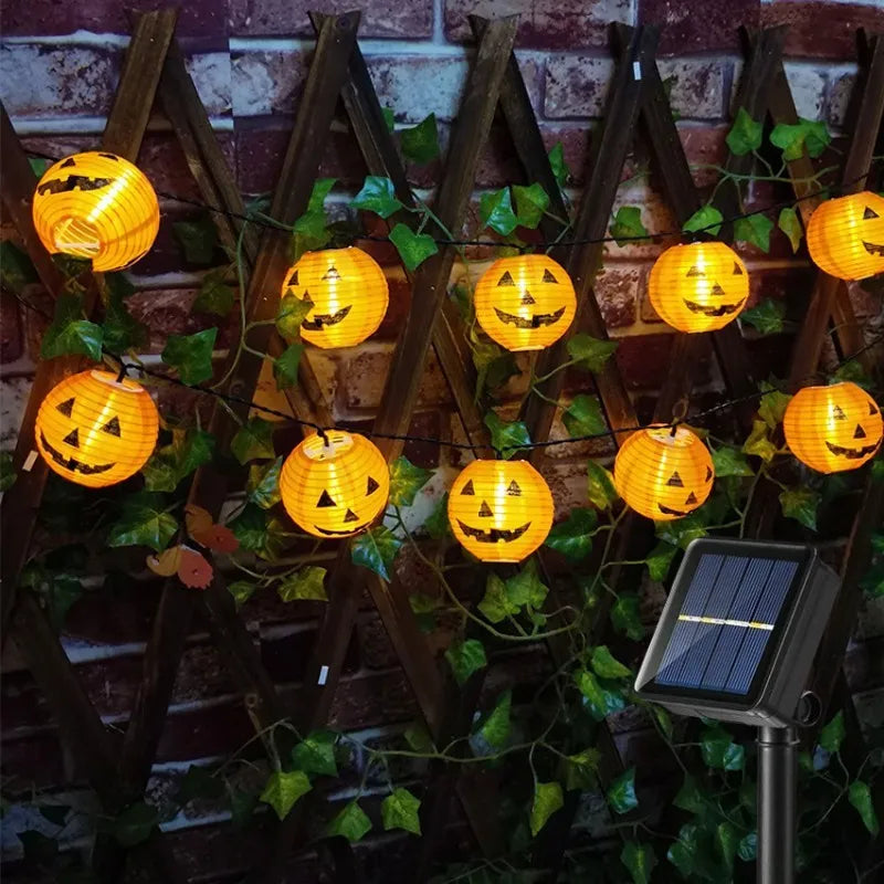 Halloween Pumpkin Lantern Solar String Lights Outdoor Waterproof LED Fairy String Lights Garden Yard Halloween Party Decorations