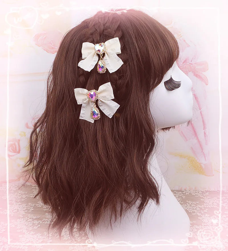 Small Hairpin Water Drop Heart Shape Rhinestone Pendant Wooden Ear Hairclips Headdress Sweet Side Clip Hair Accessories Jewelry