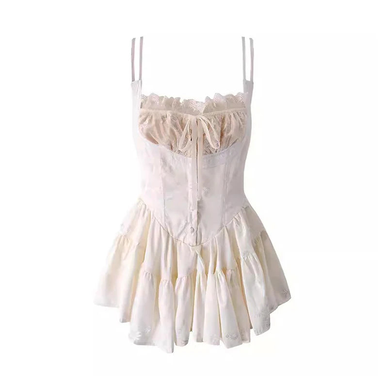 REDDACHiC Medieval Retro Satin Mini Dress Women One-piece Jacquard Floral Lace Corset Cami Rompers Date Going Out Summer Clothes