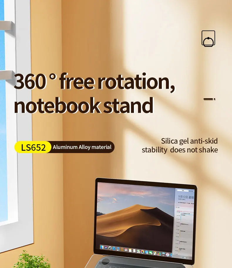 LS652 Laptop Stand Aluminium Alloy Foldable Tablet Rotale Stand Macbook Laptop Portable Fold Holder Cooling Bracket Support