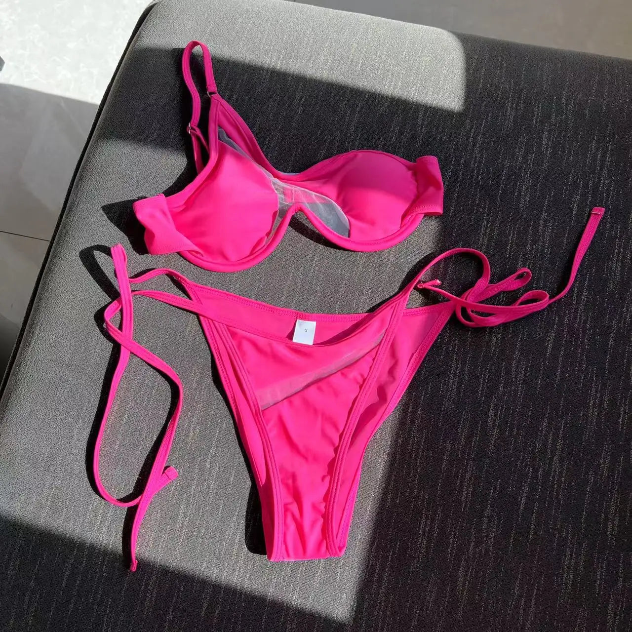 Splicing Mesh One Shoulder Underwire V-bar Bikini Women Swimsuit Female Swimwear Two pieces Bikini set Push Up Bathing suit Swim